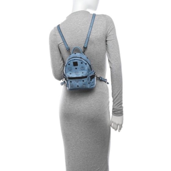 Authentic MCM Visetos Side Stud X-Mini Stark Bebe Boo Backpack Blue - Picture 3 of 13